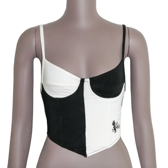 Oh Mighty Black White Spaghetti Strap Cropped Tank Top Size Small Scoop Neck Top - Picture 1 of 4